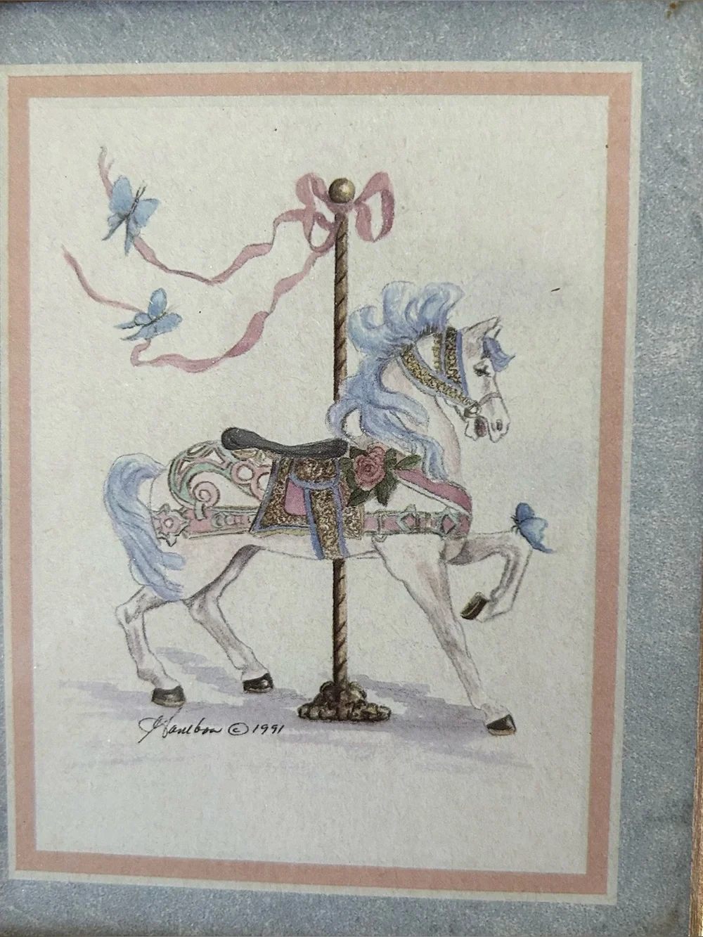 Vintage 1991 carousel horse framed art print by Consuelo Gamboa art decor - Picture 2 of 6